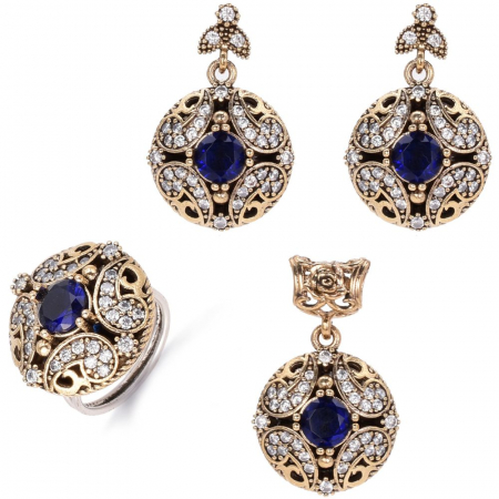 Set argint cu cubic zirconia albastre, albe rotund [0]