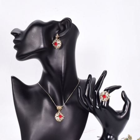 Set argint cu cubic zirconia rosu, alb rotund - model otoman [1]