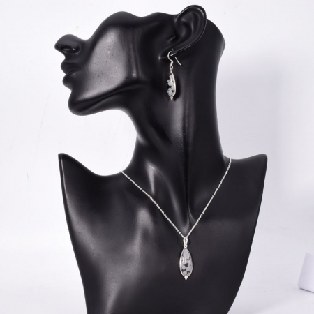 Set argint cu obsidian fulg de nea - cercei, pandantiv, lant [1]