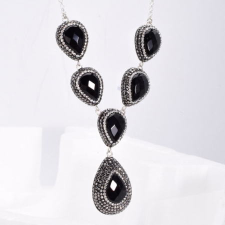 Set argint cu onix, hematit si CZ - cercei si colier [6]