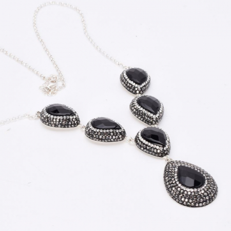 Set argint cu onix, hematit si CZ - cercei si colier [8]