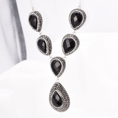 Set argint cu onix, hematit si CZ - cercei si colier [5]