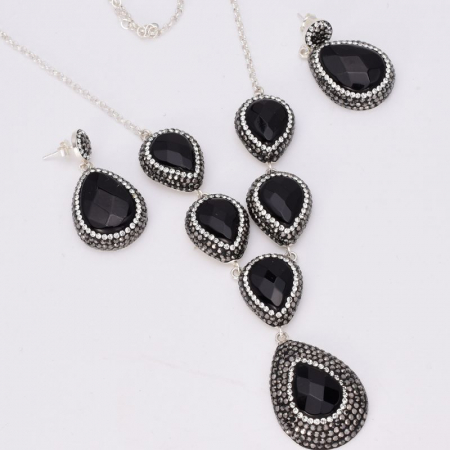 Set argint cu onix, hematit si CZ - cercei si colier [4]