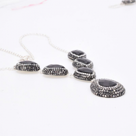 Set argint cu onix, hematit si CZ - cercei si colier [3]