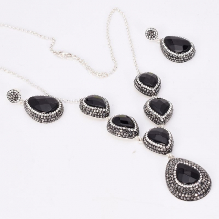 Set argint cu onix, hematit si CZ - cercei si colier [2]