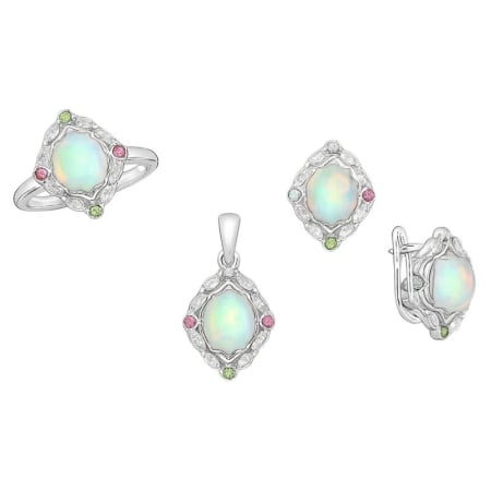 Seturi bijuterii argint - Set argint cu opal etiopian si turmalina - cercei, pandantiv, inel