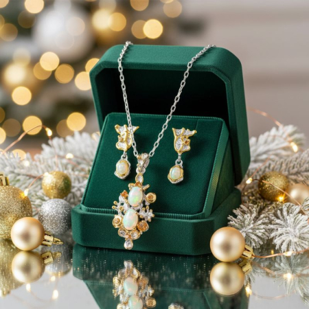 Set argint cu opal etiopian si safir portocaliu - cercei, colier [1]