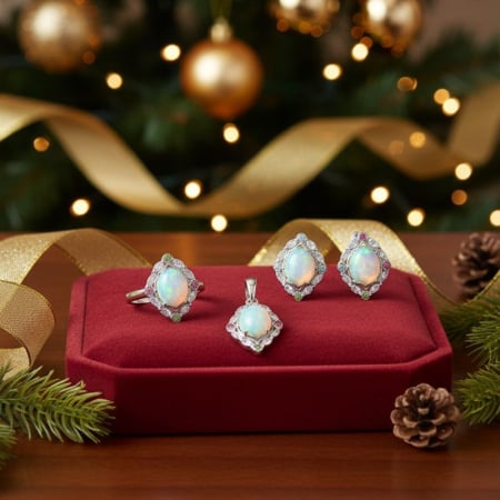 Set argint cu opal etiopian si turmalina - cercei, pandantiv, inel [1]