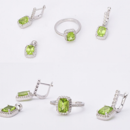 Set argint cu peridot si CZ - cercei, pandantiv, inel [1]