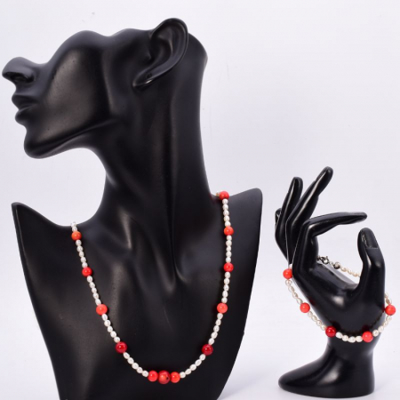 Set argint cu perle si coral - colier, bratara [1]