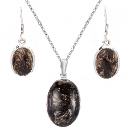 Set argint cu serafinit negru auriu - cercei, pandantiv, lantisor [0]