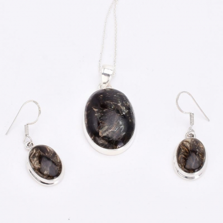 Set argint cu serafinit negru auriu - cercei, pandantiv, lantisor [1]