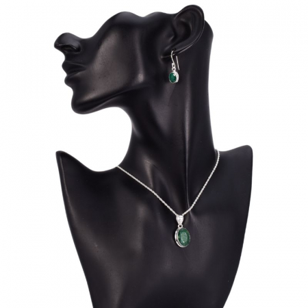 Set argint cu smarald natural - cercei, pandantiv, lantisor [2]