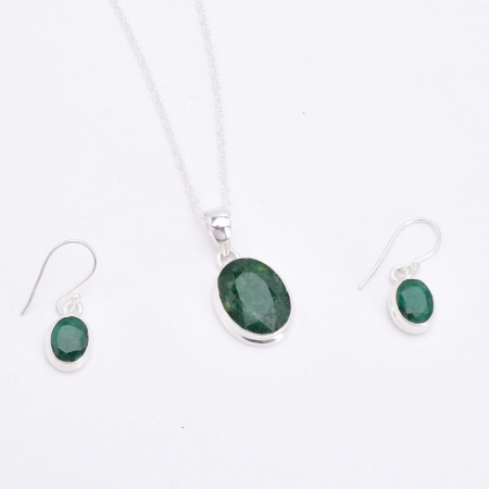 Set argint cu smarald natural - cercei, pandantiv, lantisor [1]