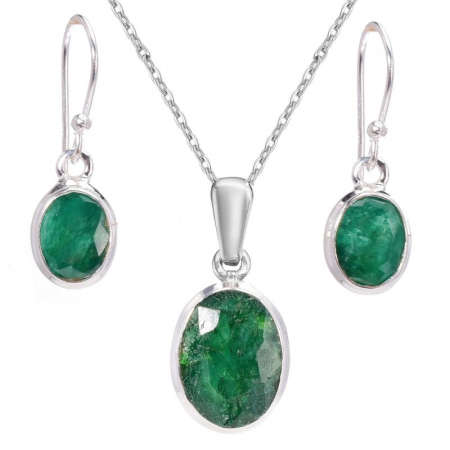 Set argint cu smarald natural - cercei, pandantiv, lantisor [0]