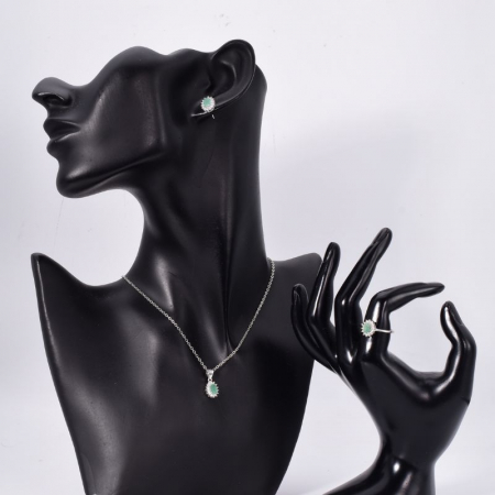 Set argint cu smarald natural si CZ - cercei, pandantiv, inel [1]