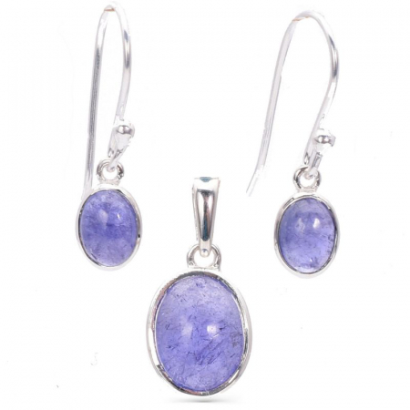 Set argint cu tanzanit oval - cercei si pandantiv [0]