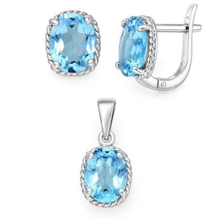 Set argint cu topaz albastru natural - cercei, pandantiv