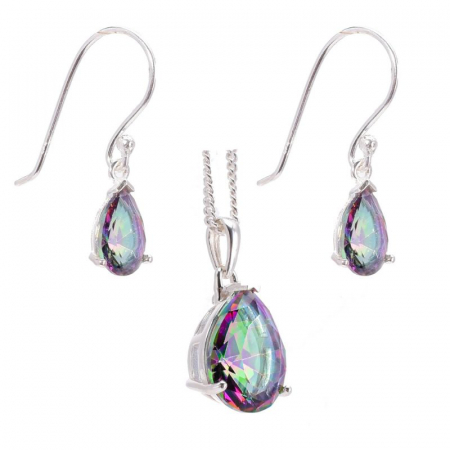 Set argint cu topaz mistic - cercei, pandantiv, lantisor [1]