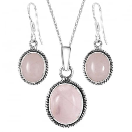 Set argint CUART ROZ Funie Rasucita- cercei, pandantiv, lantisor