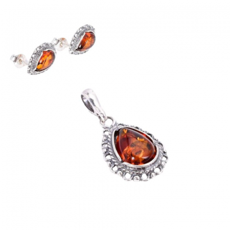 Set argint Dantela cu chihlimbar - cercei, pandantiv, lant [2]