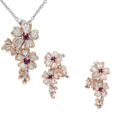 Set argint Floare de Cires cu rodolit
