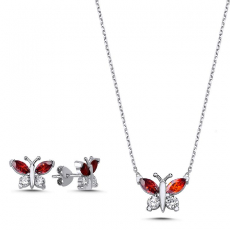 Set argint Fluture cubic zirconia rosu-portocaliu [0]