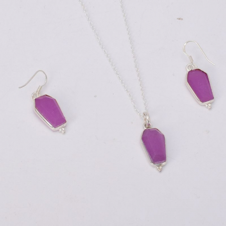 Set argint jad lavanda - cercei, pandantiv, lant [2]