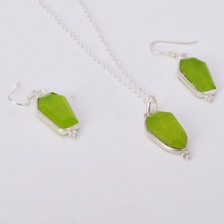 Set argint jad nefrit - cercei, pandantiv, lant [3]