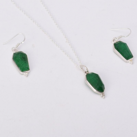 Set argint jad verde - cercei, pandantiv, lant [3]