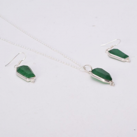 Set argint jad verde - cercei, pandantiv, lant [2]