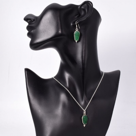 Set argint jad verde - cercei, pandantiv, lant [1]