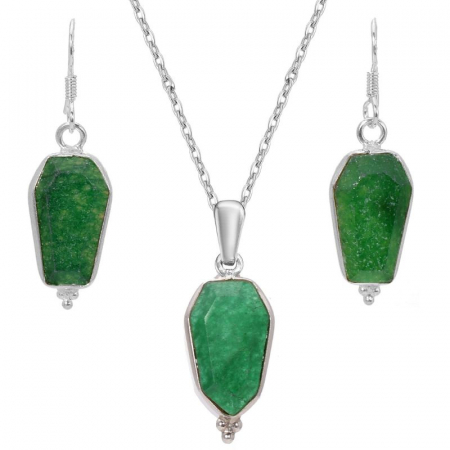 Set argint jad verde - cercei, pandantiv, lant [0]