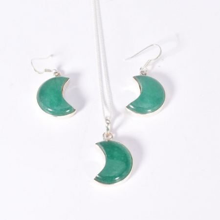 Set argint jad verde Luna - cercei, pandantiv, lantisor [1]