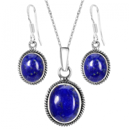 Bijuterii lapis lazuli - Set argint lapis lazuli Funie Rasucita - cercei, pandantiv, lantisor