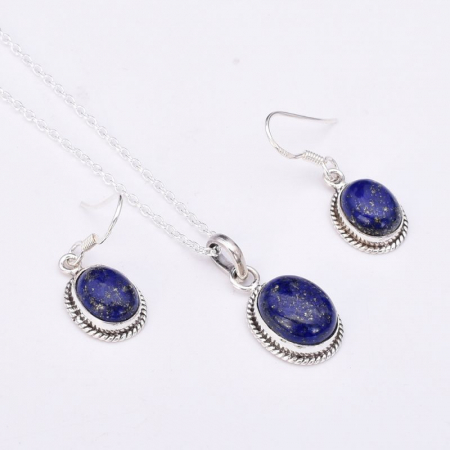 Set argint lapis lazuli Funie Rasucita - cercei, pandantiv, lantisor [2]
