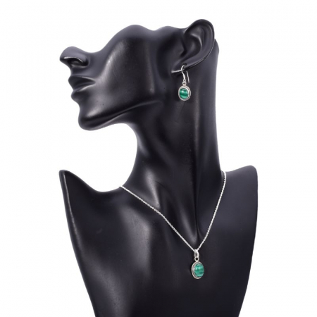 Set argint malachit Funie Rasucita - cercei, pandantiv, lantisor [1]