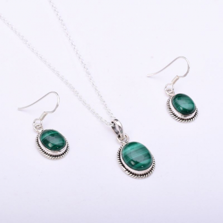 Set argint malachit Funie Rasucita - cercei, pandantiv, lantisor [2]