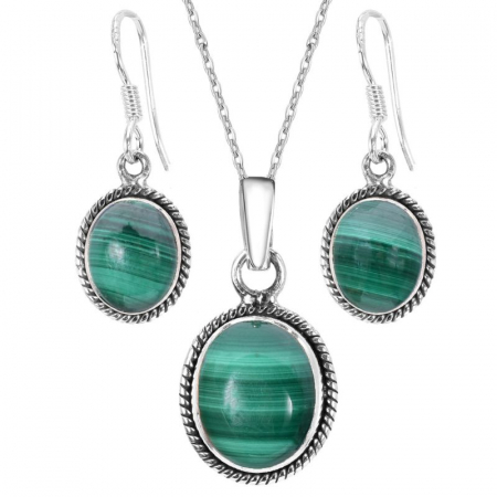 Set argint malachit Funie Rasucita - cercei, pandantiv, lantisor [0]