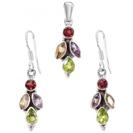 Bijuterii citrin - Set argint mix pietre semipretioase - granat, citrin, peridot, ametist