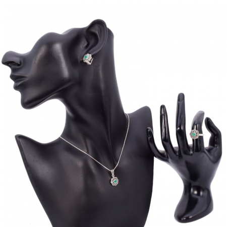 Set argint model floral - agat verde si marcasite [2]
