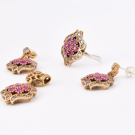 Set argint otoman Buze cu cubic zirconia rosii, albe [3]