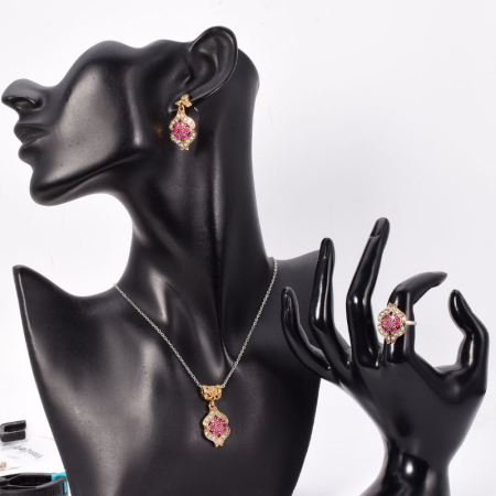 Set argint otoman Buze cu cubic zirconia rosii, albe [2]