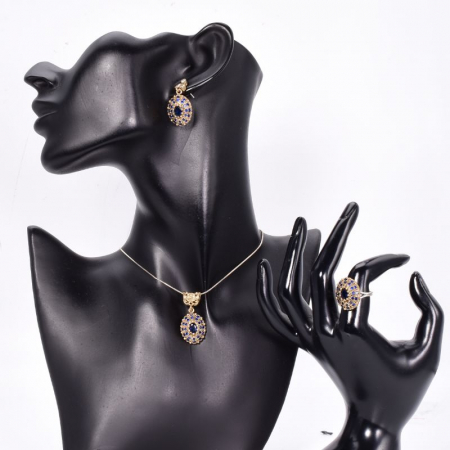 Set argint otoman forma ovala cu cubic zirconia albastre [1]