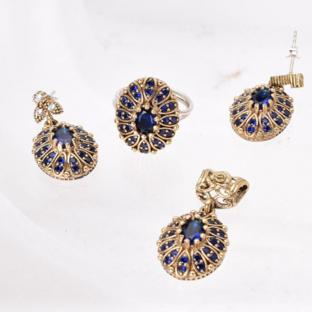 Set argint otoman forma ovala cu cubic zirconia albastre [2]