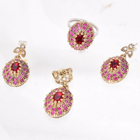 Set argint otoman forma ovala cu cubic zirconia rosii [2]