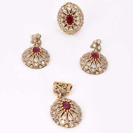 Set argint otoman forma ovala cu CZ rosii, albe [4]