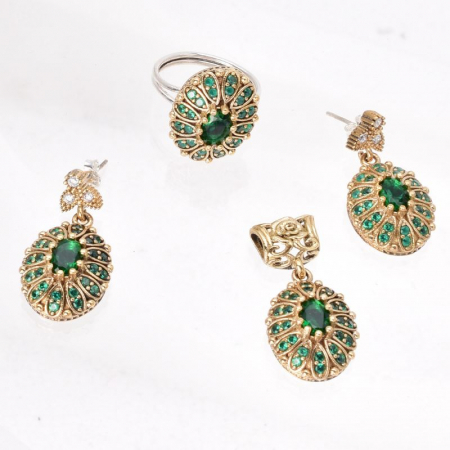 Set argint otoman forma ovala cu cubic zirconia verzi [2]