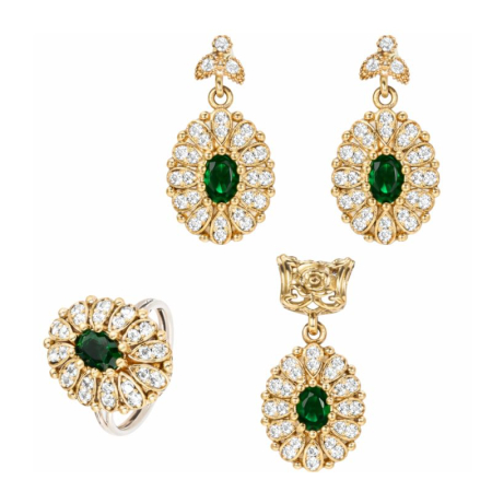 Set argint otoman forma ovala cu CZ verde, alb