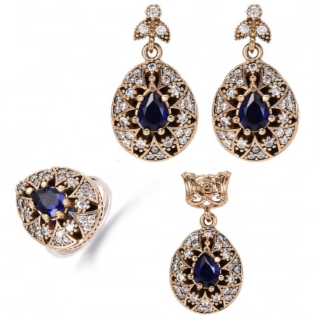 Bijuterii cubic zirconia - Set argint otoman forma para cu cubic zirconia albastru, alb